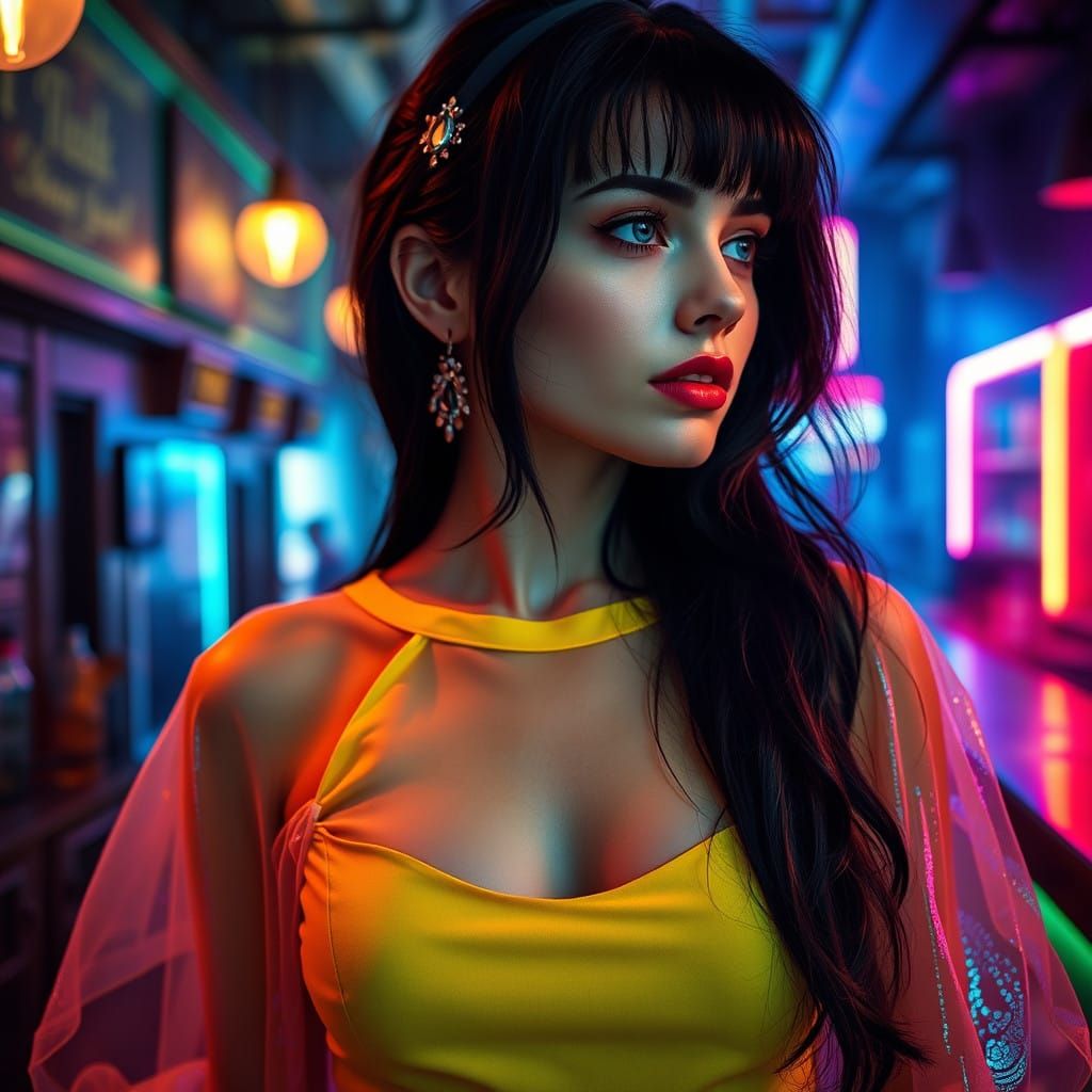Ethereal Beauty in Neon Yellow Cape