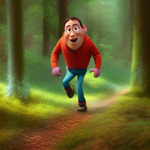 Person skipping through the woods