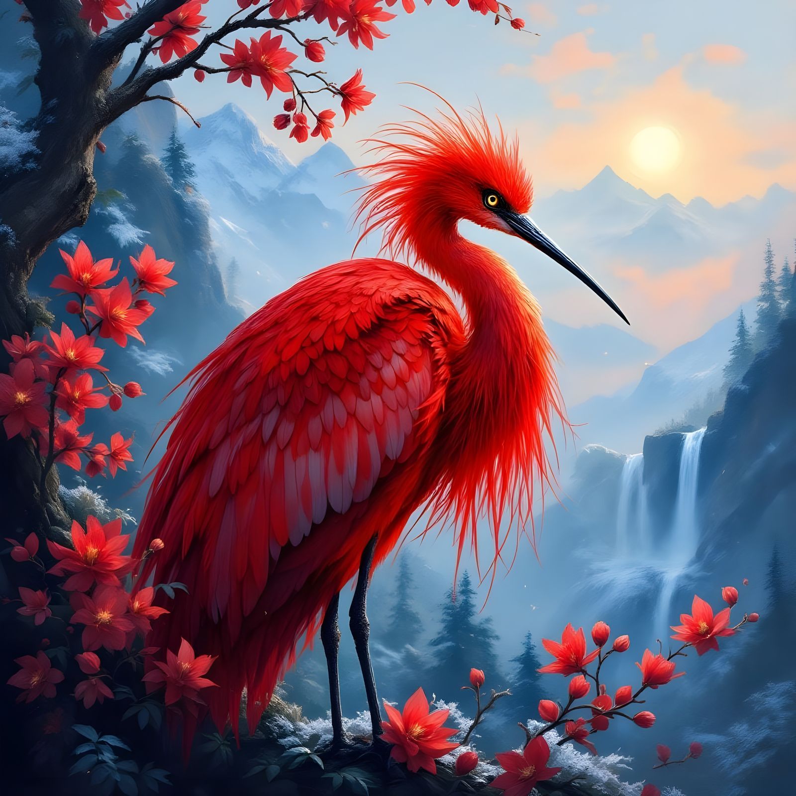 where ever he goes, red flowers bloom.  by @Tiny Pearl Cat