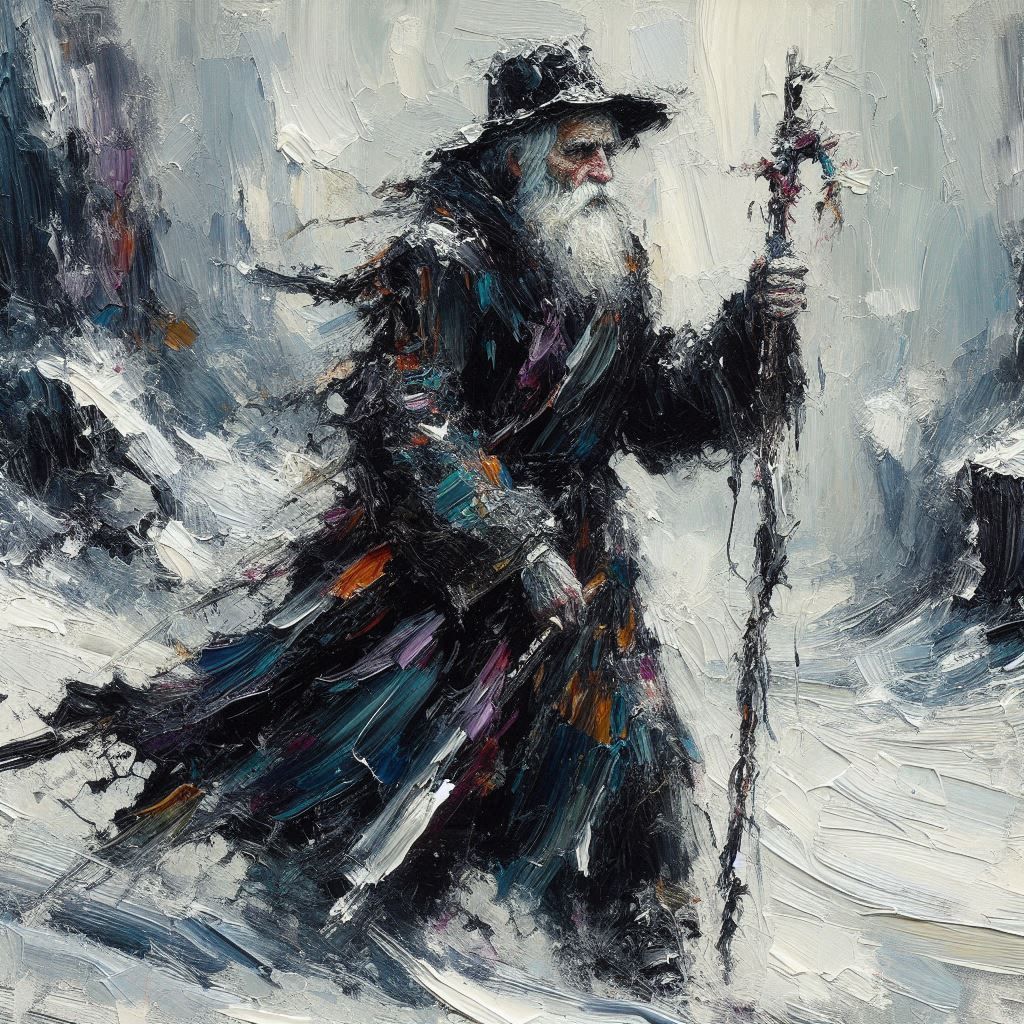 Old man on the snow