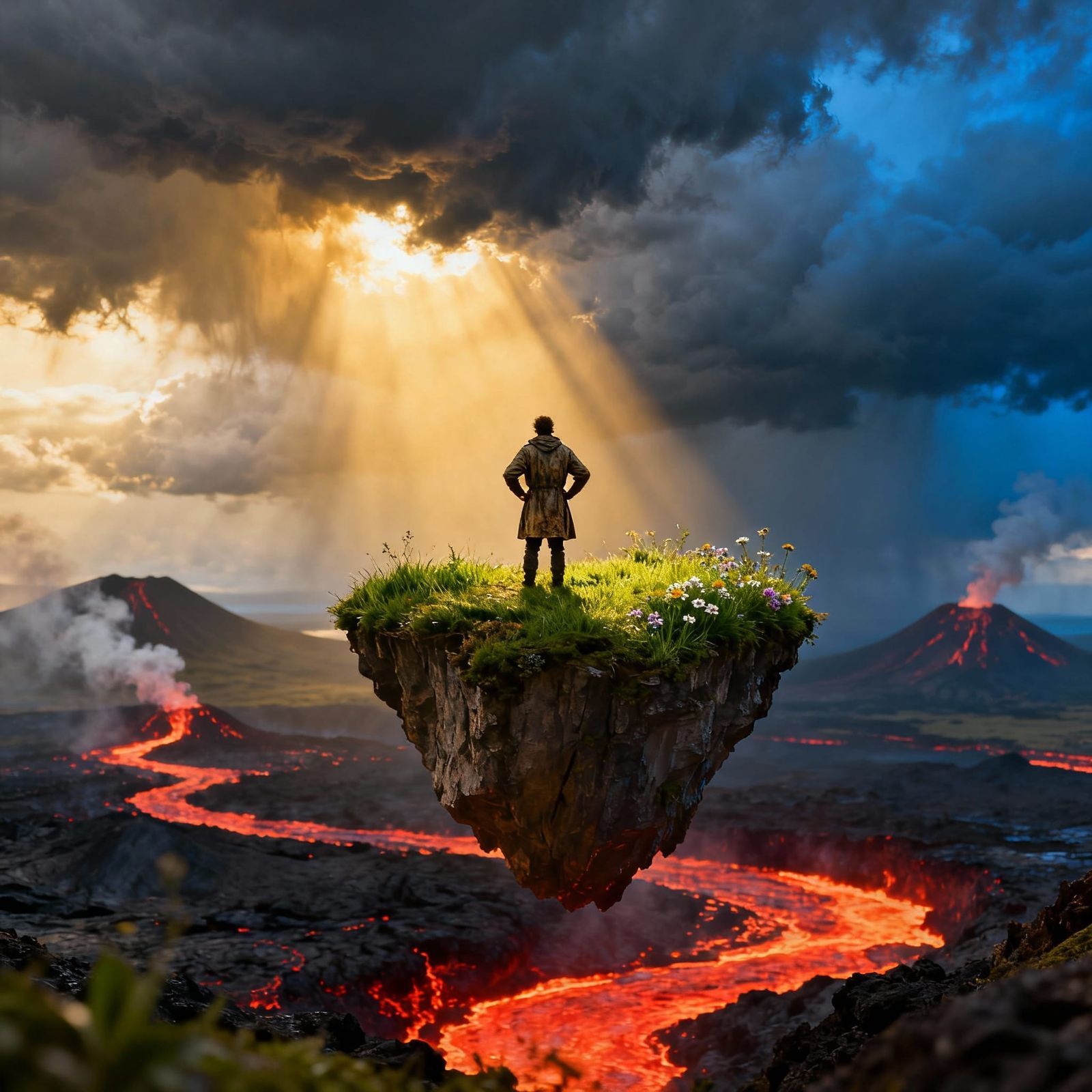 Floating island is moving towards foreground