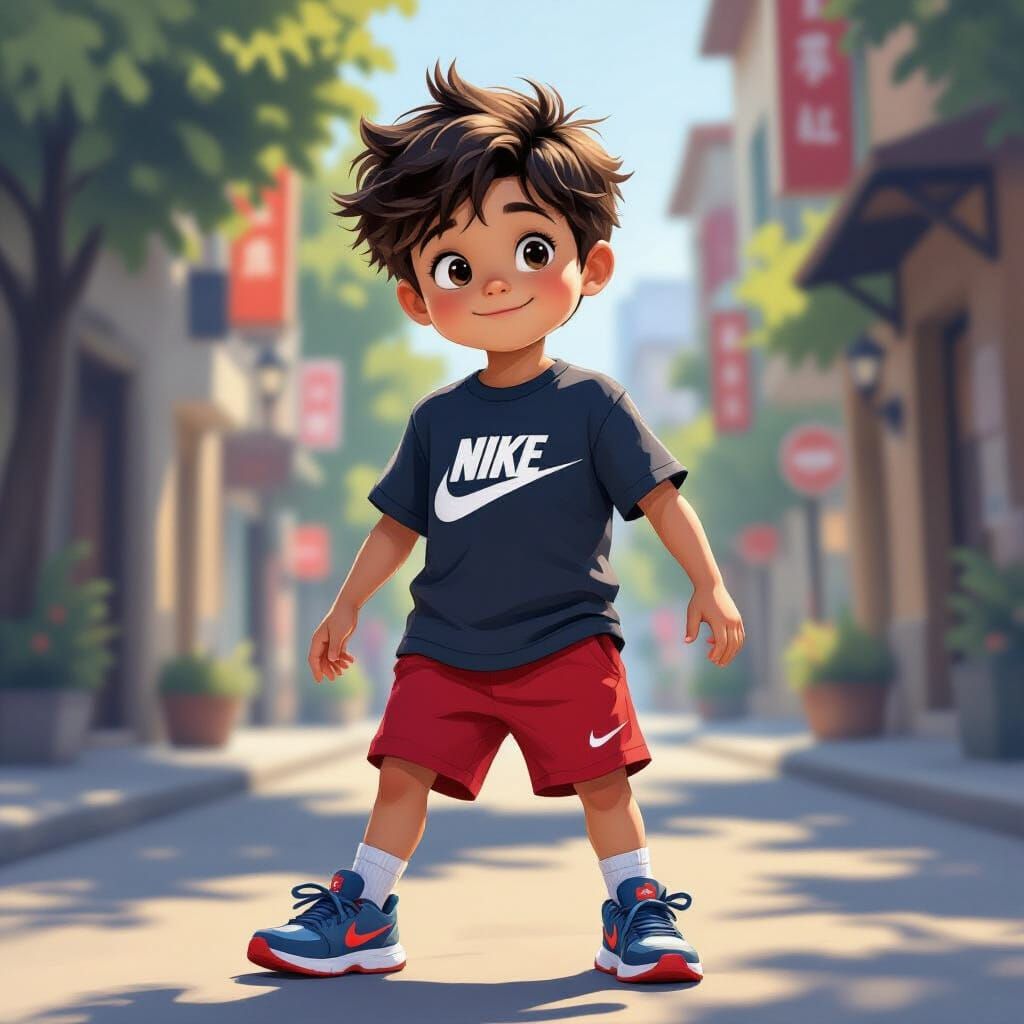 Boy in Nike Gear in Dynamic Digital Illustration Style