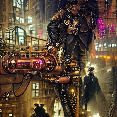 Detailed steampunk cyberpunk noir