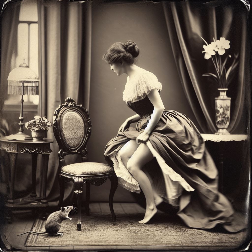 Mouse in the photo studio, late 1800s