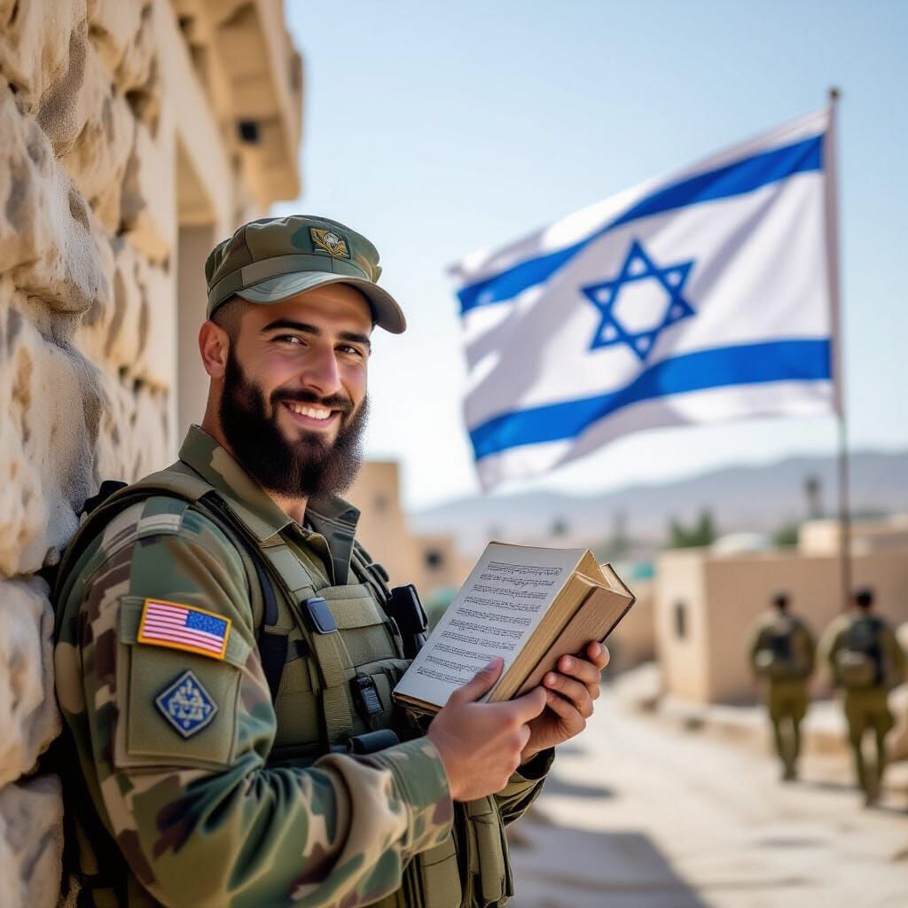 Israeli Soldier in Gaza Holding Torah Scroll