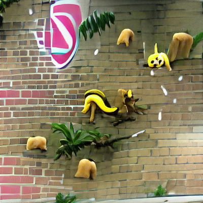 Banana creatures living in the jungle during doughnut storm