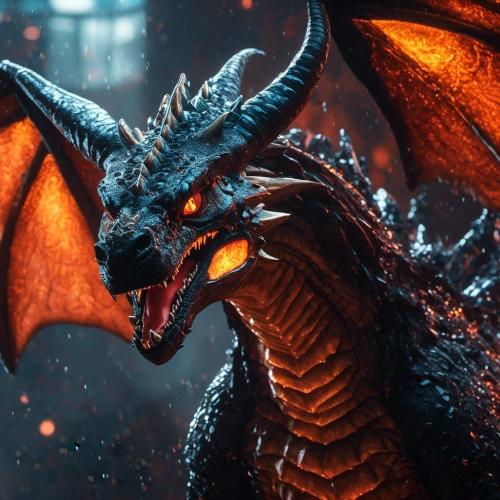 Photorealistic Palworld Charizard Portrait in Black Suede