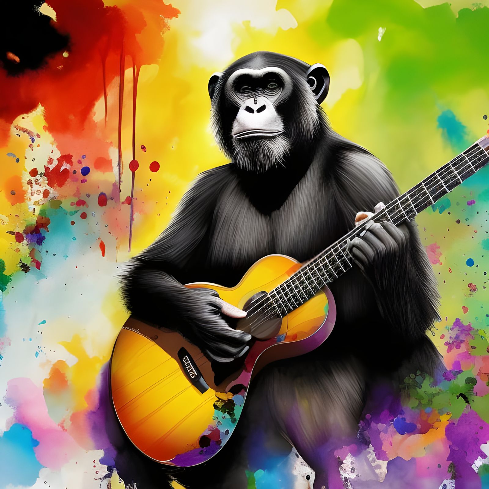 "Chords of Evolution: Ape's Journey into Music"  by @Mark_Loves_Coffee_