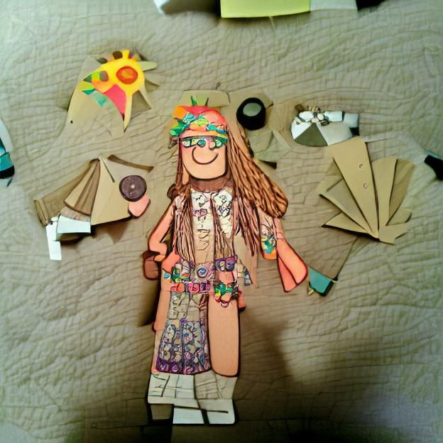 A hippie paper doll with all the accessories