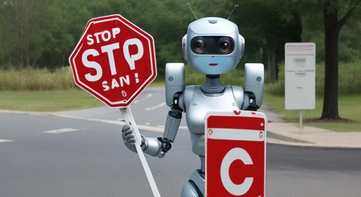 robot holding a stop sign - AI Generated Artwork - NightCafe Creator