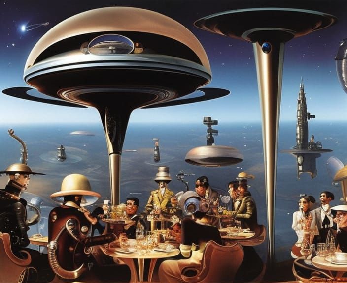 zero-gravity futuristic cafe