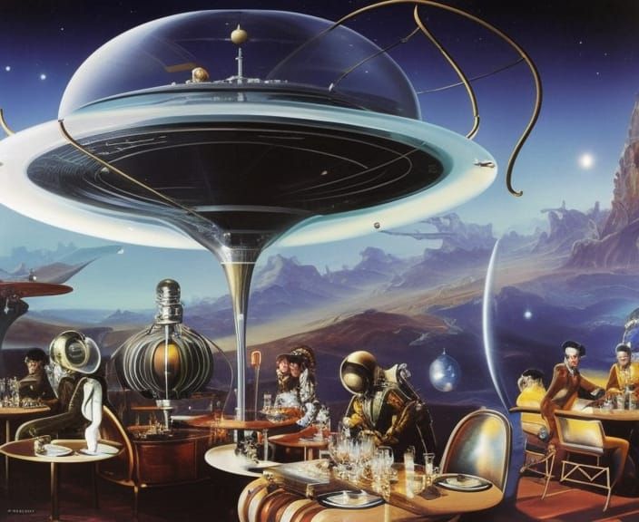 zero-gravity futuristic cafe