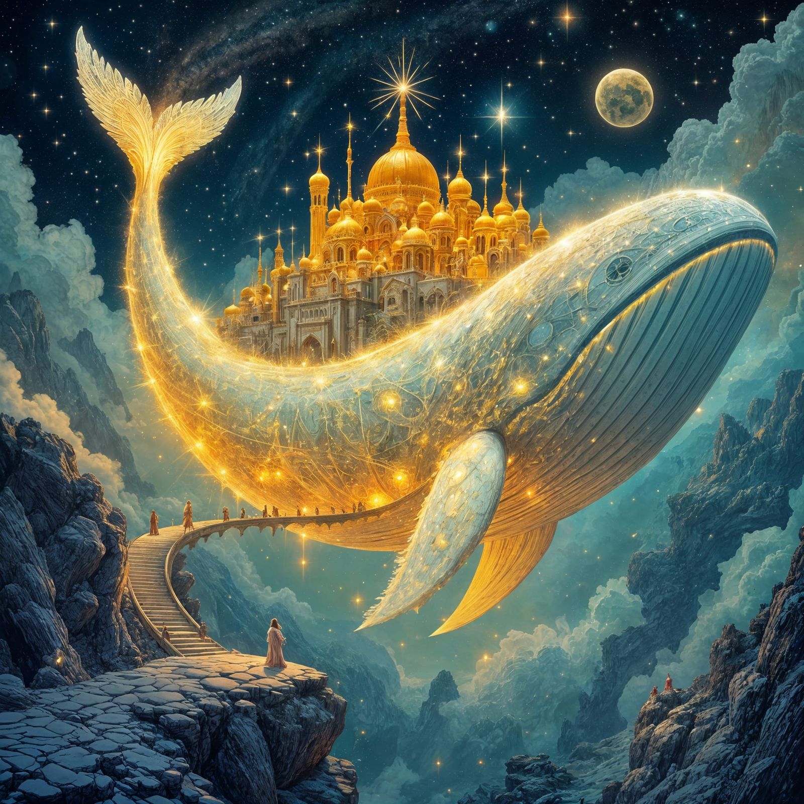 Celestial Whale Carries City of Golden Domes in Shimmering S...