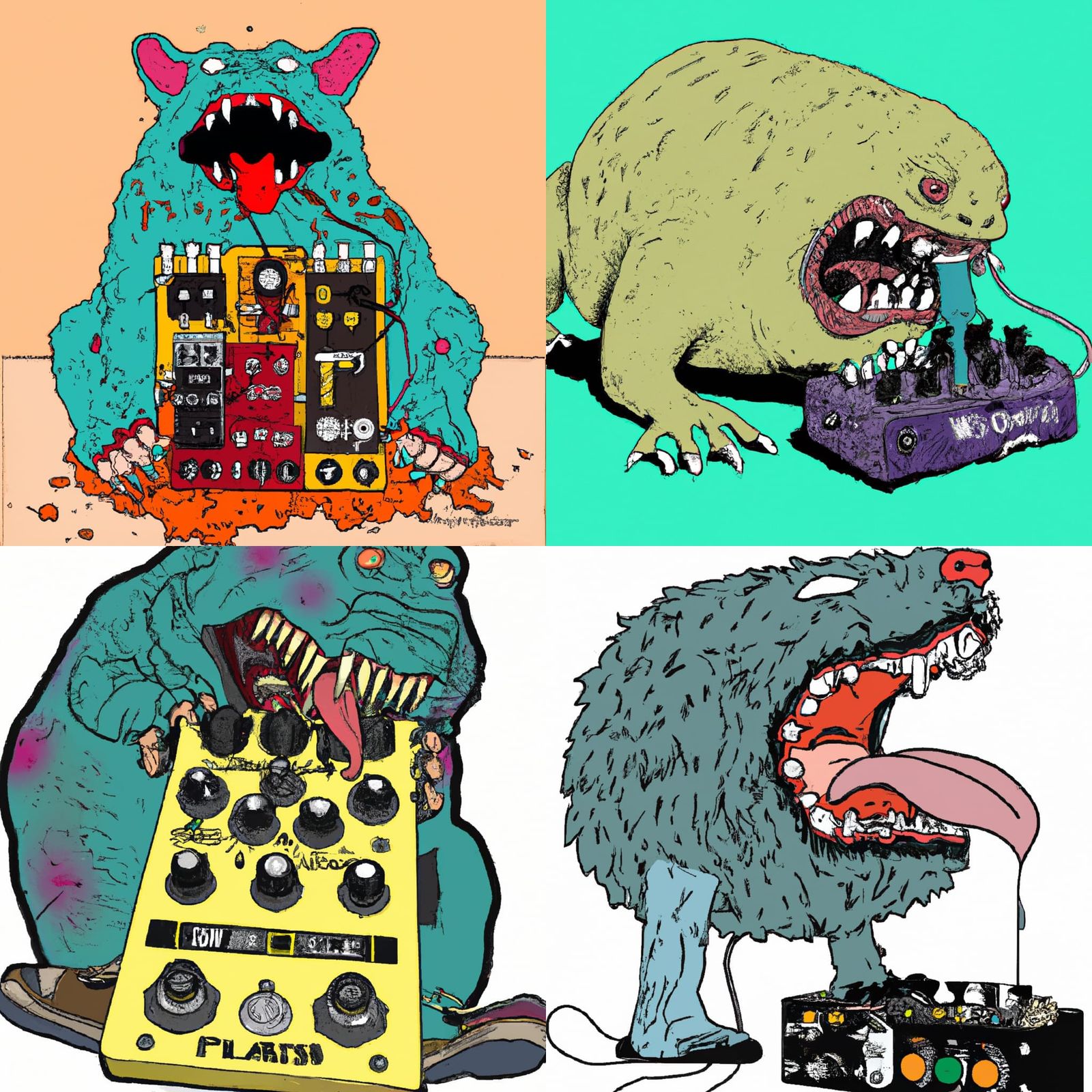 A big yucky monster eating guitar pedals