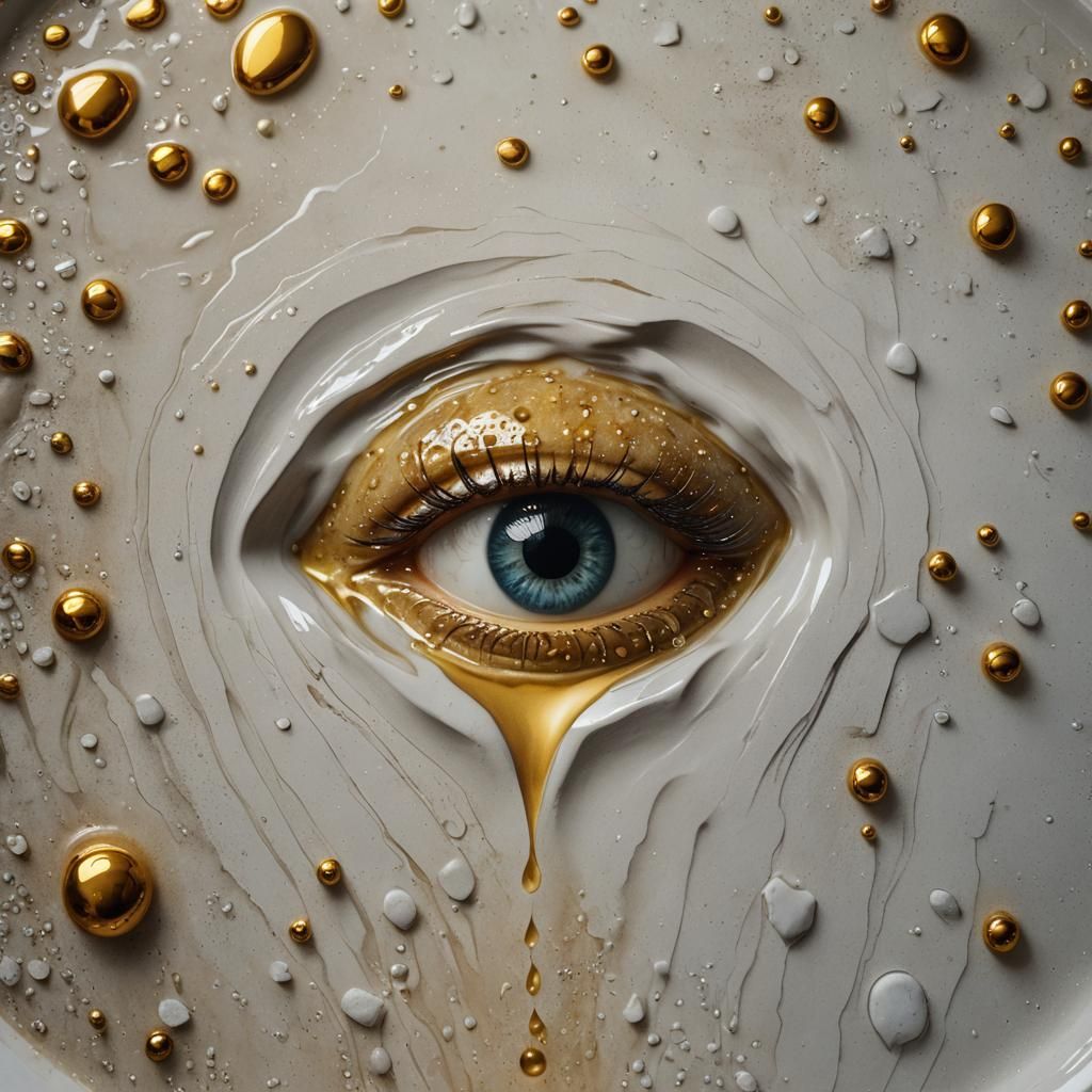 Surreal Eye in Stone Bathtub, Dreamlike Close-up