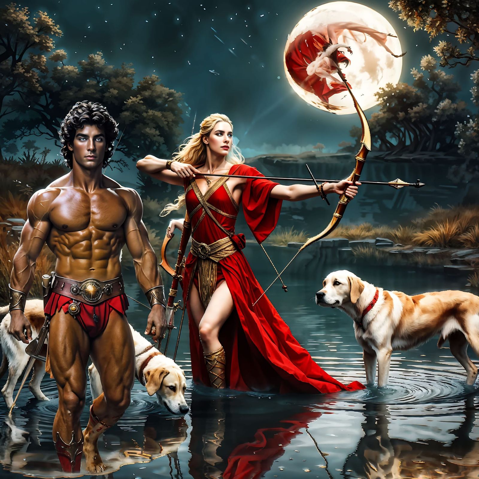 ARTEMIS, GODDESS OF THE MOON AND OF HUNTING, AND ORION THE H...