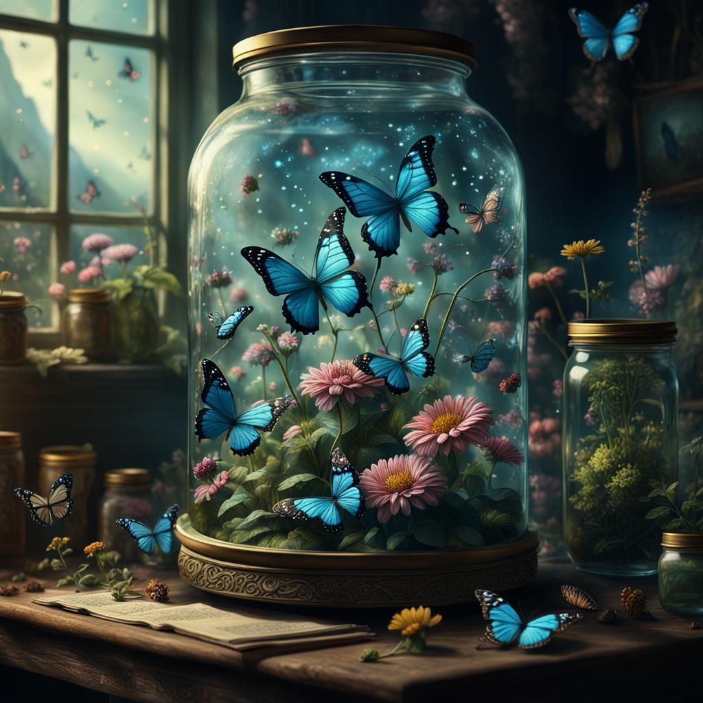 fairies, flowers, butterflies in jars Epic cinematic brilliant stunning intricate meticulously detailed ...  by @yavana