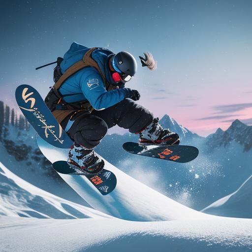 Mouse Snowboarding in Snowy Landscape
