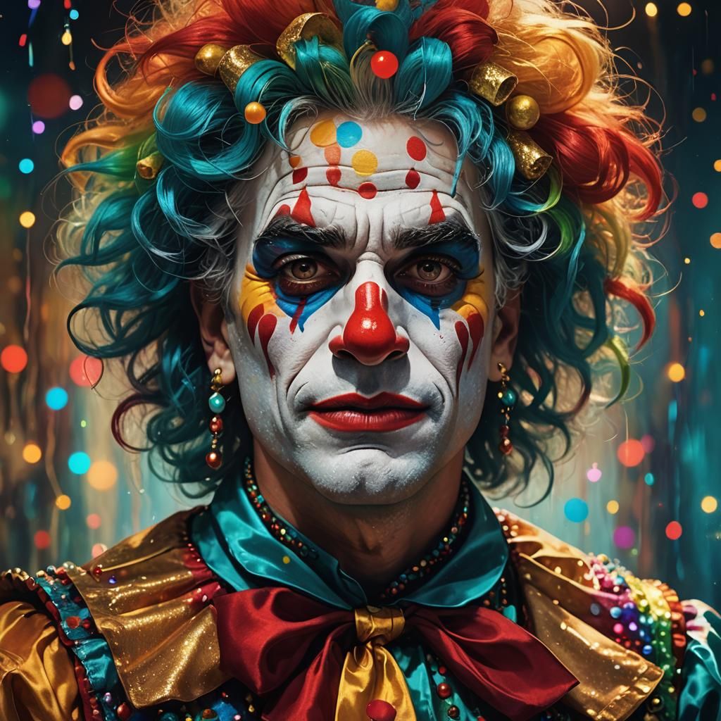 Clown Portrait with Turquoise and Orange Accents