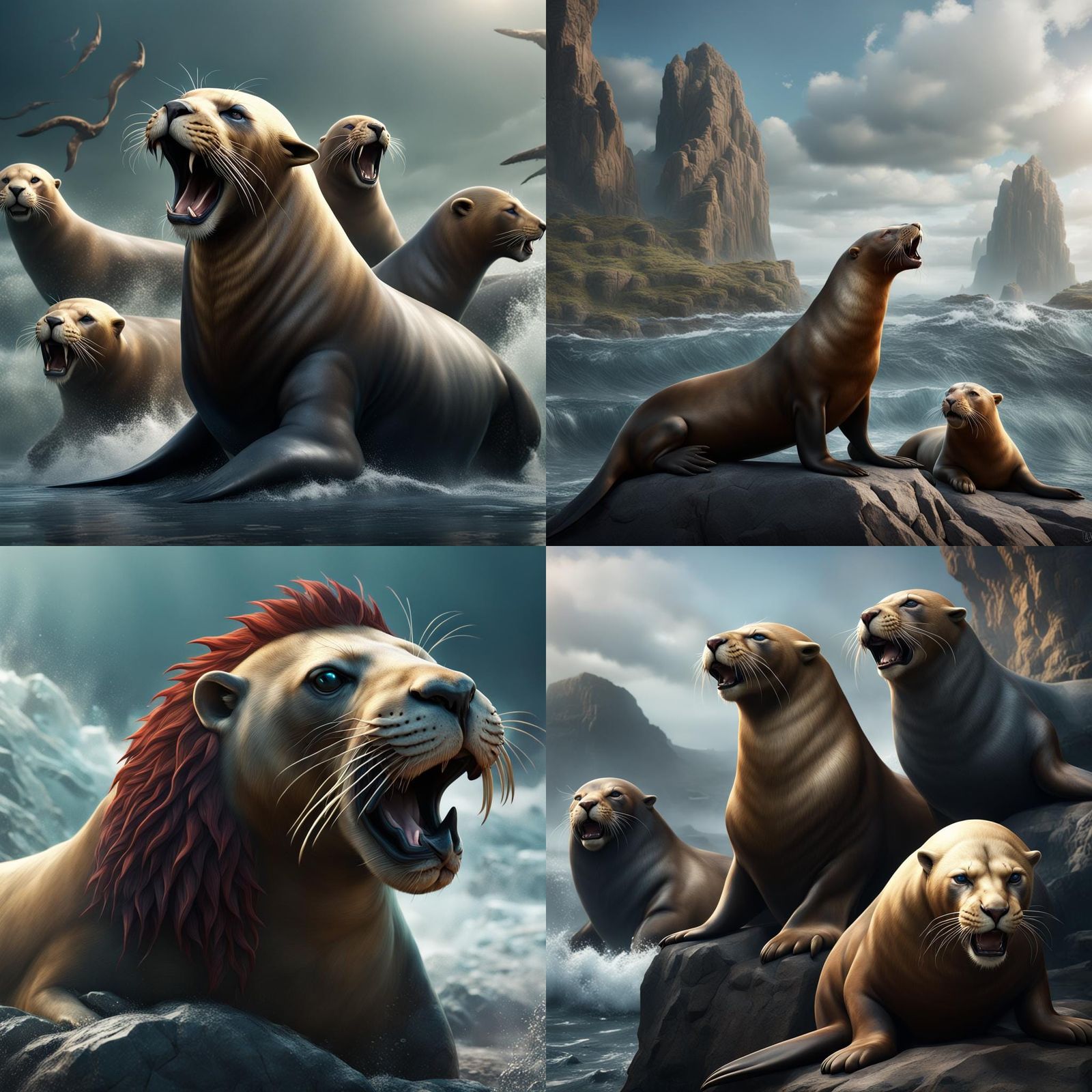 Sea lions but they have the head of an actual lion and claws...