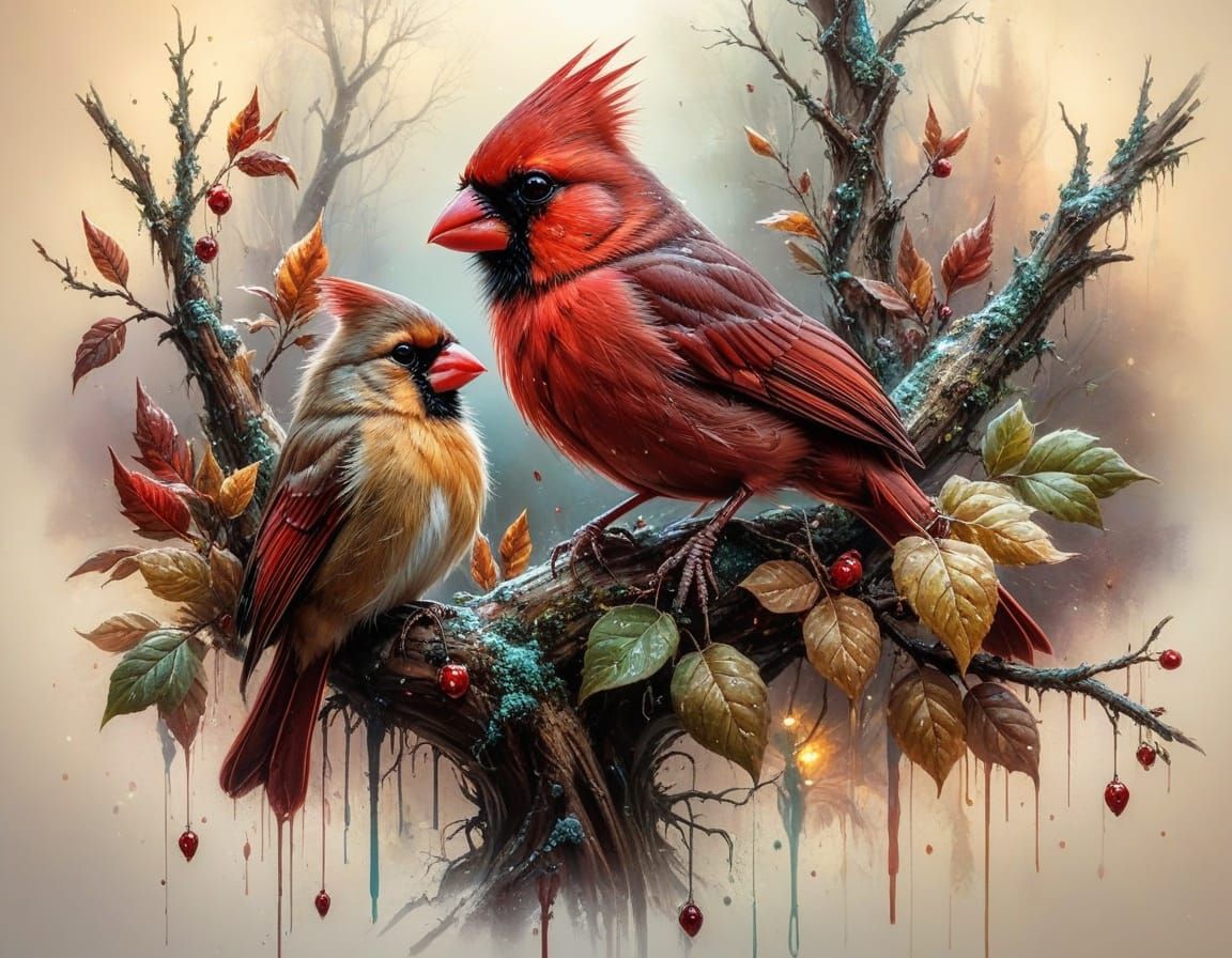 Cardinal sitting with mate