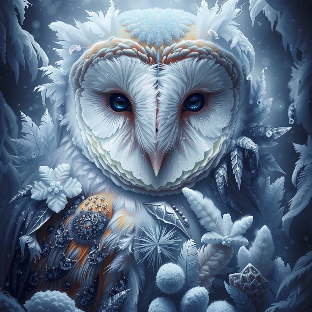 Ethereal Snow Owl Portrait in Dreamy Digital Painting Style