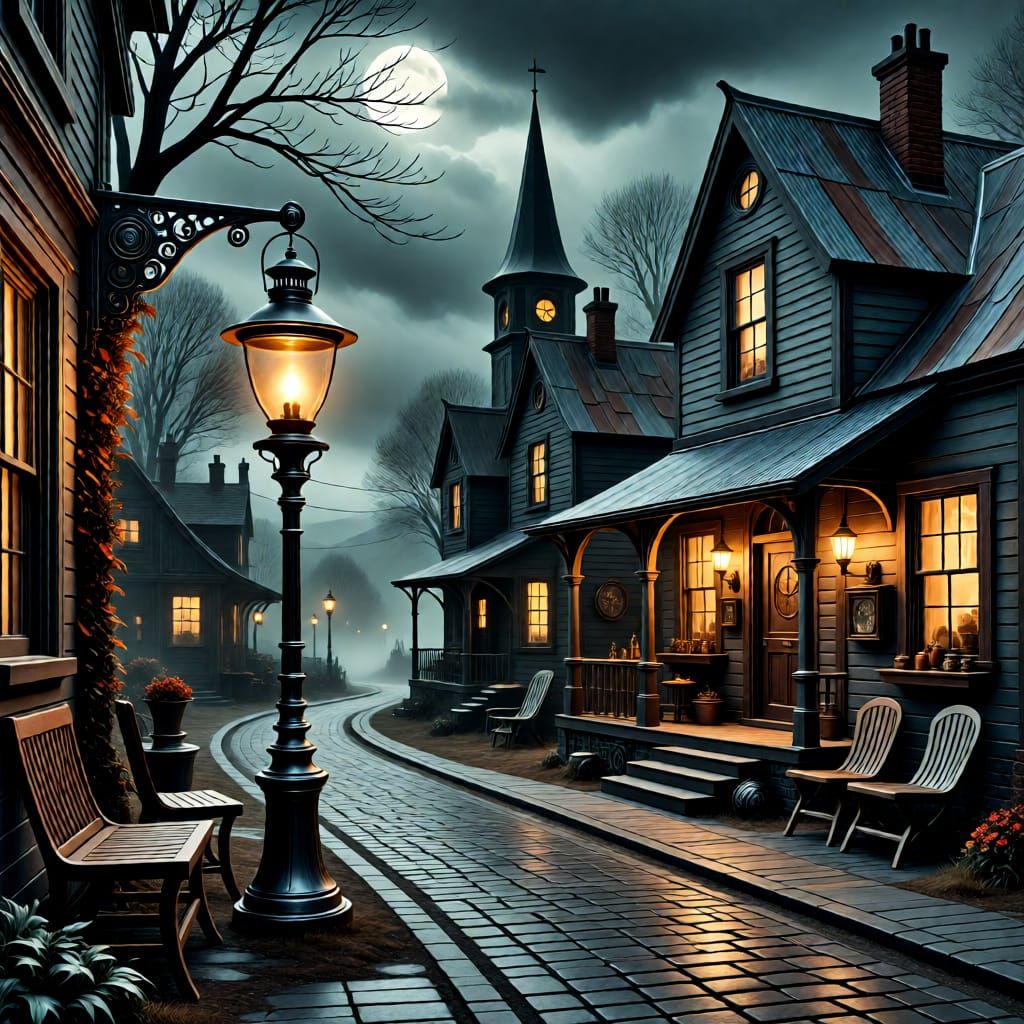 Lonely lantern on a misty path