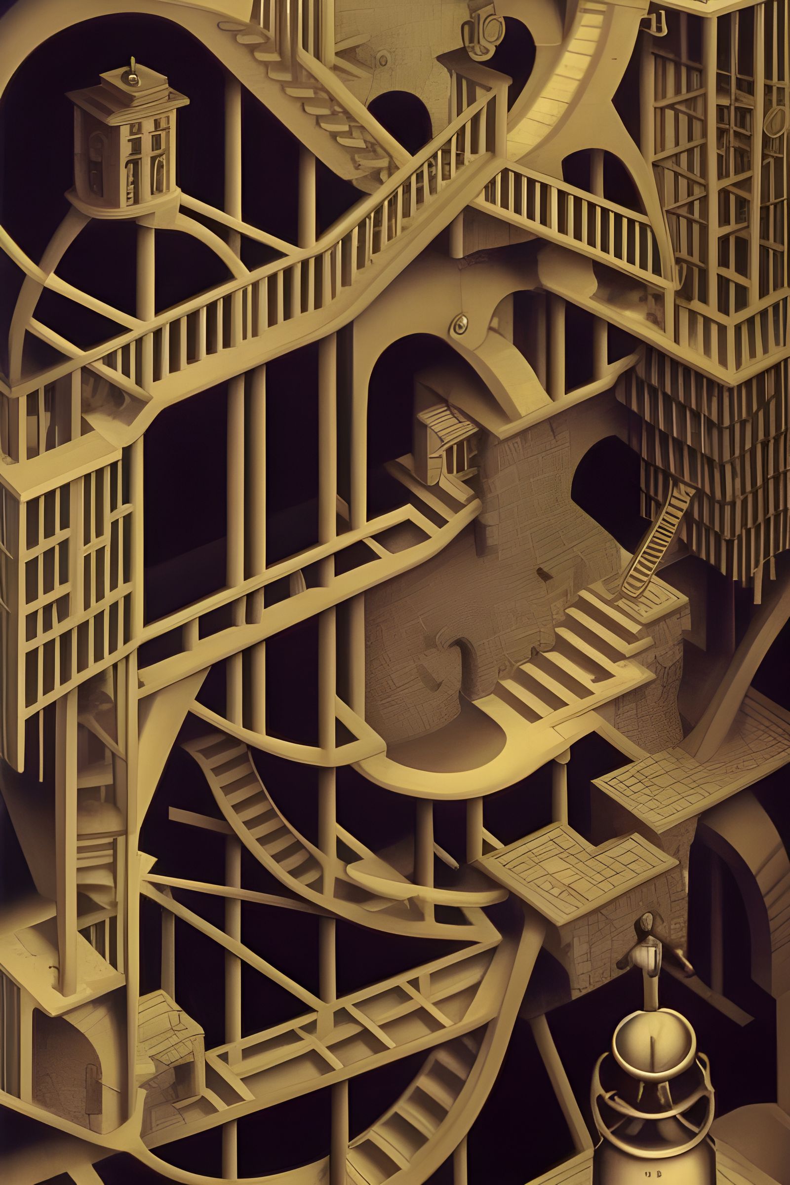 Relatively (1953) MC Escher, Ascending and Descending into T...