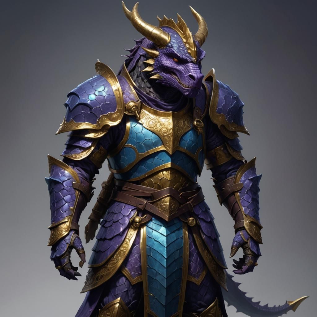 purple Dragonborn with Golden Scales going from head to back...