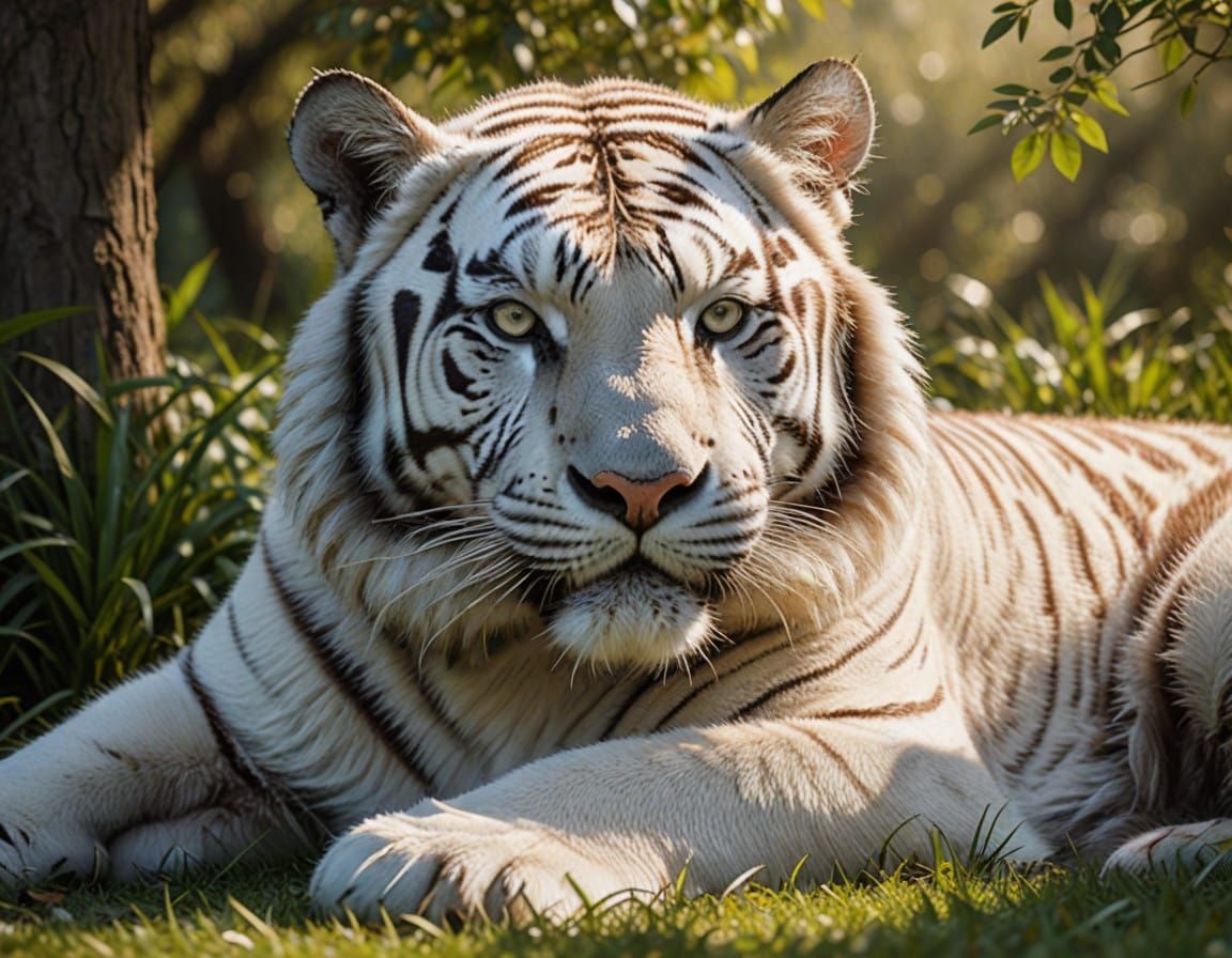 A White Siberian Tiger napping  by @Josh