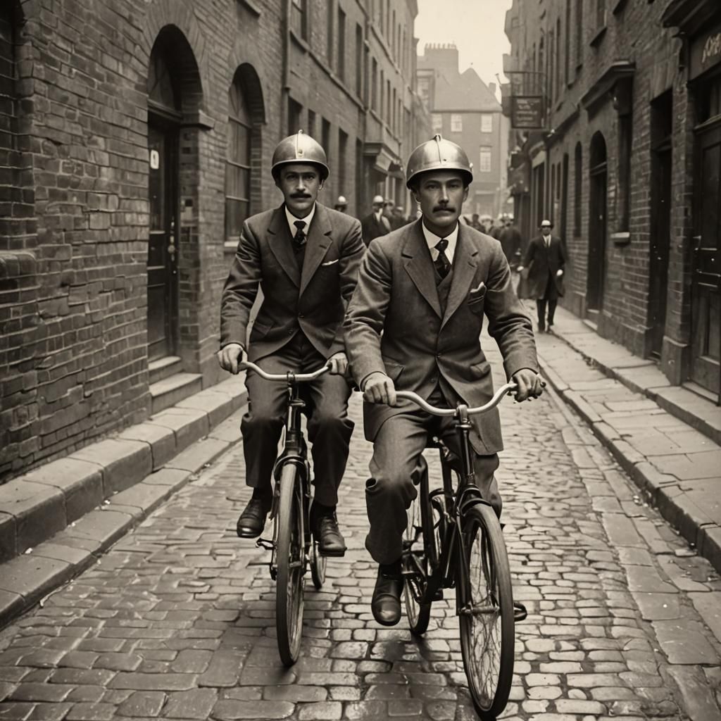 two human gentlemen riding bicycles circa. early 1900s . - AI Generated ...