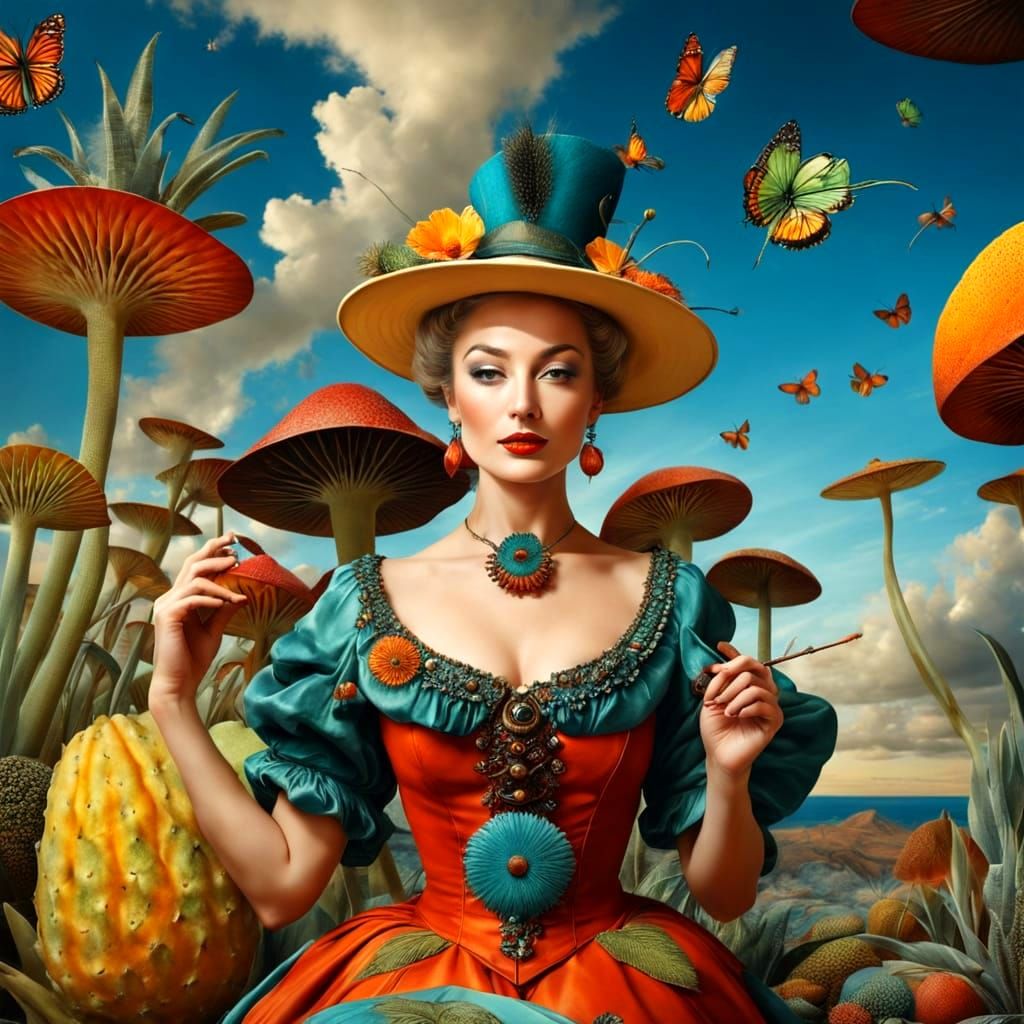 Surreal Woman in Colorful Fantasy Landscape