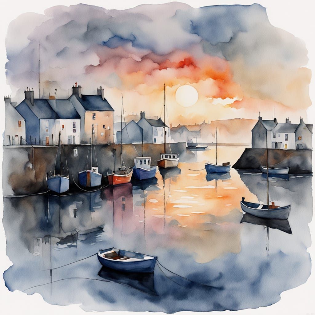 נמל בצבעי מים