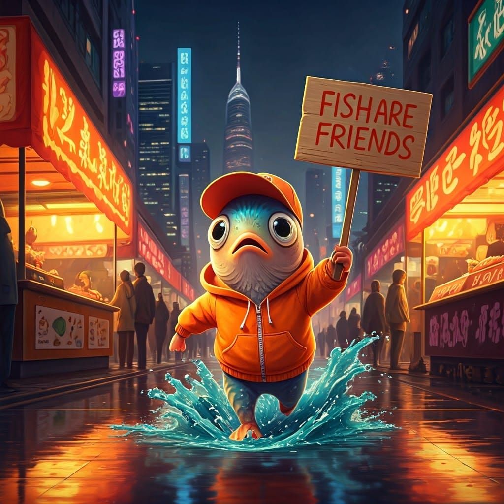 A concerned Charlie searches the fish market for his missing...