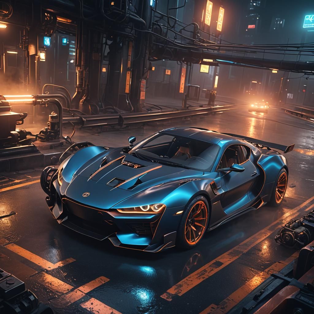 Futuristic Sports Car with Exposed Engine, Digital Art