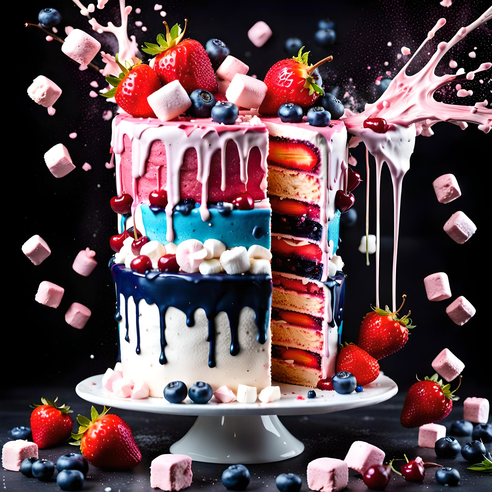 Oops Splash Of Organic Berry Cherry Cake. AI Generated Artwork