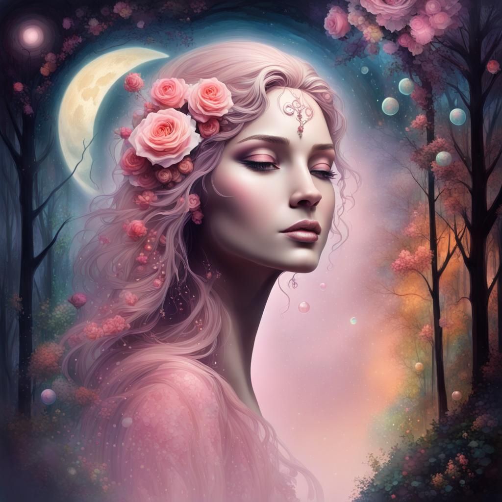 Goddess Blends with Forest Landscape