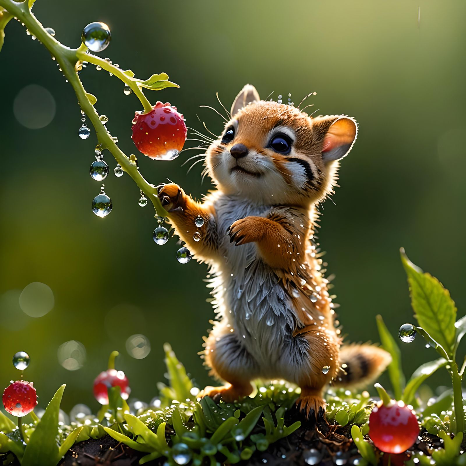 outstretched paw to dew drops, a most playful cute creature that is mix of some totally different creatures ...  by @morr5750