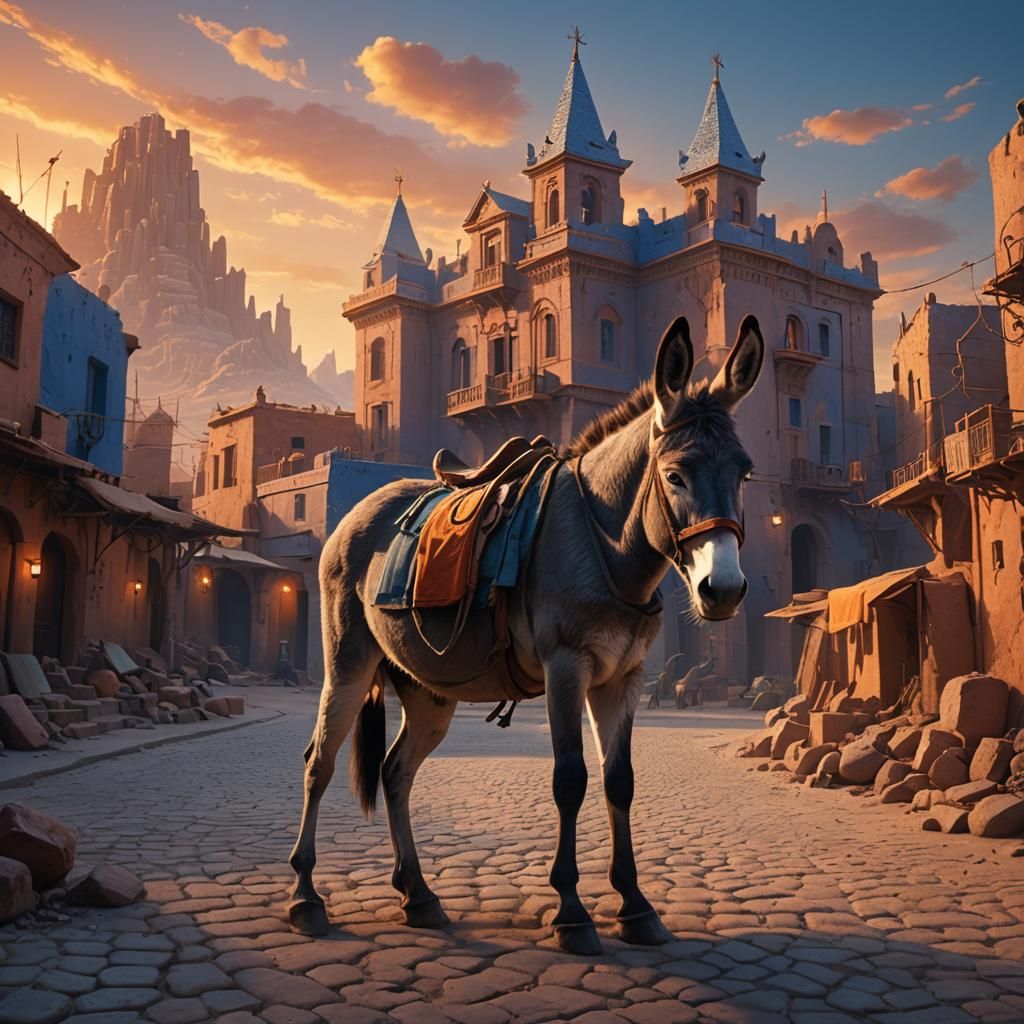 Heroic Donkey in Mystical Desert City