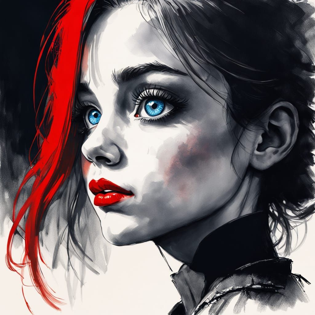 Charcoal Portrait of a Woman in Dramatic Chiaroscuro Lightin...