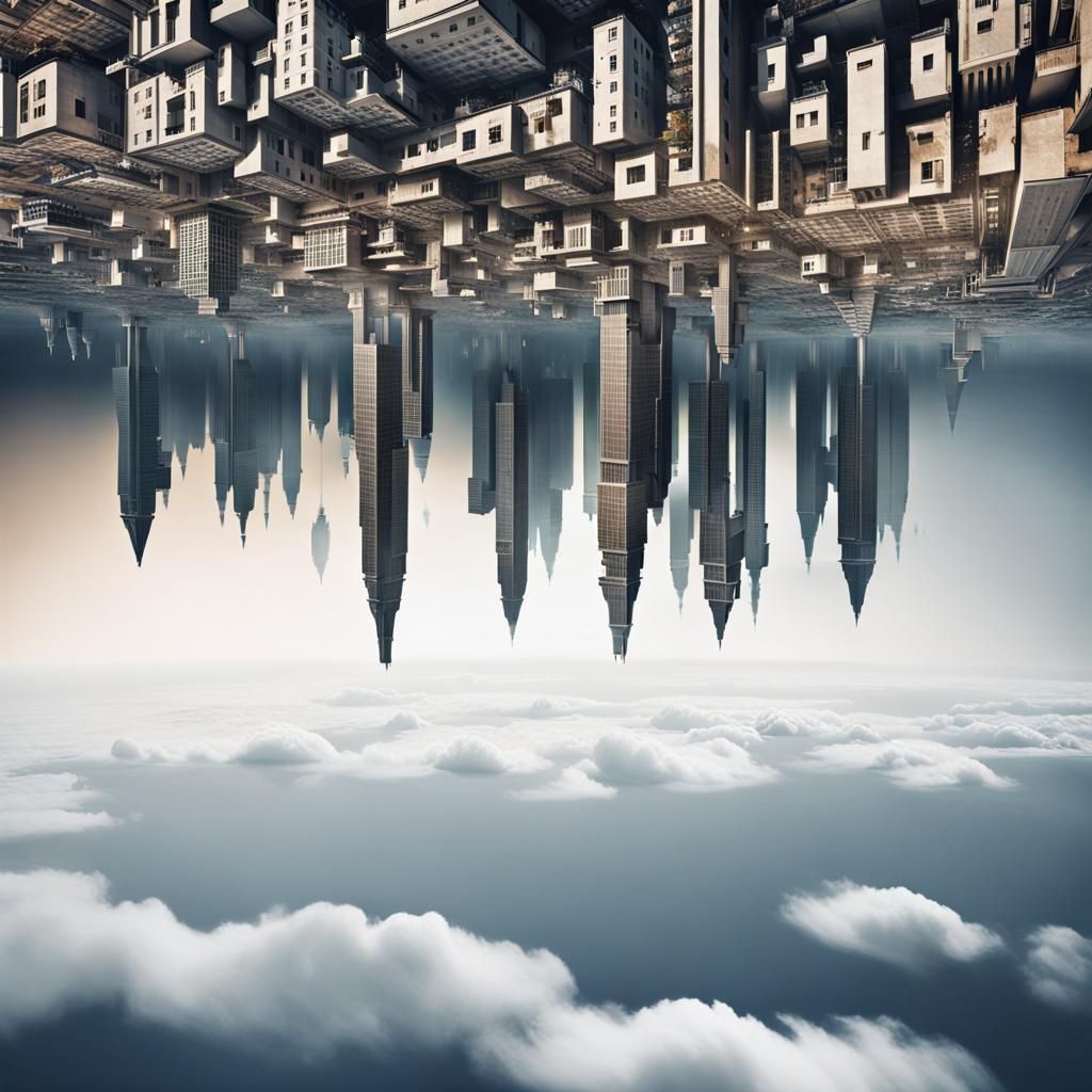 "Inverted city, complicated city floating upside down, insanely detailed Inversion inspired by upside ...  by @Pjrockey
