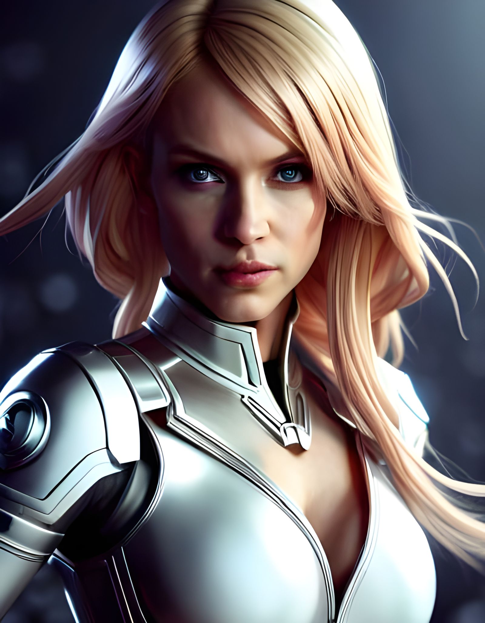 Emma Frost Battle Portrait in Futuristic Sci-Fi Style