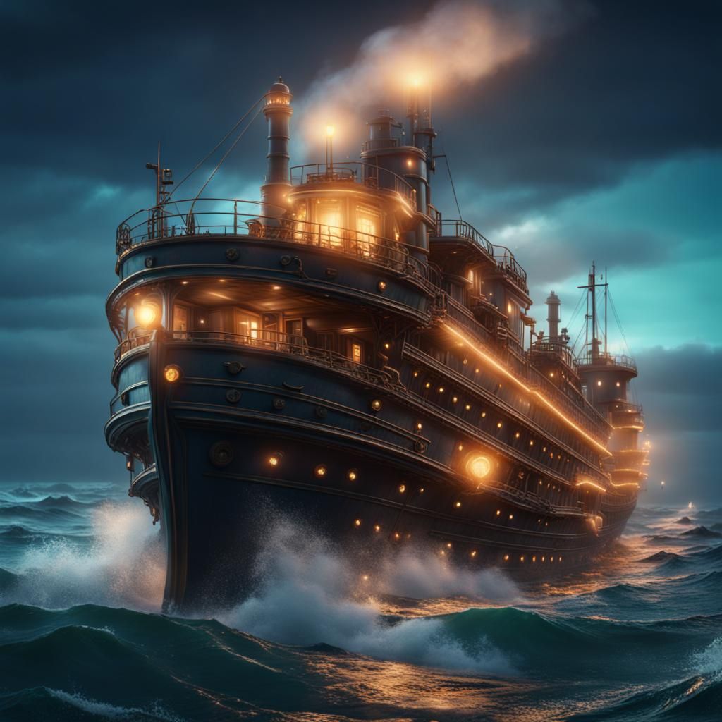 An ocean with stunning lights of steamers