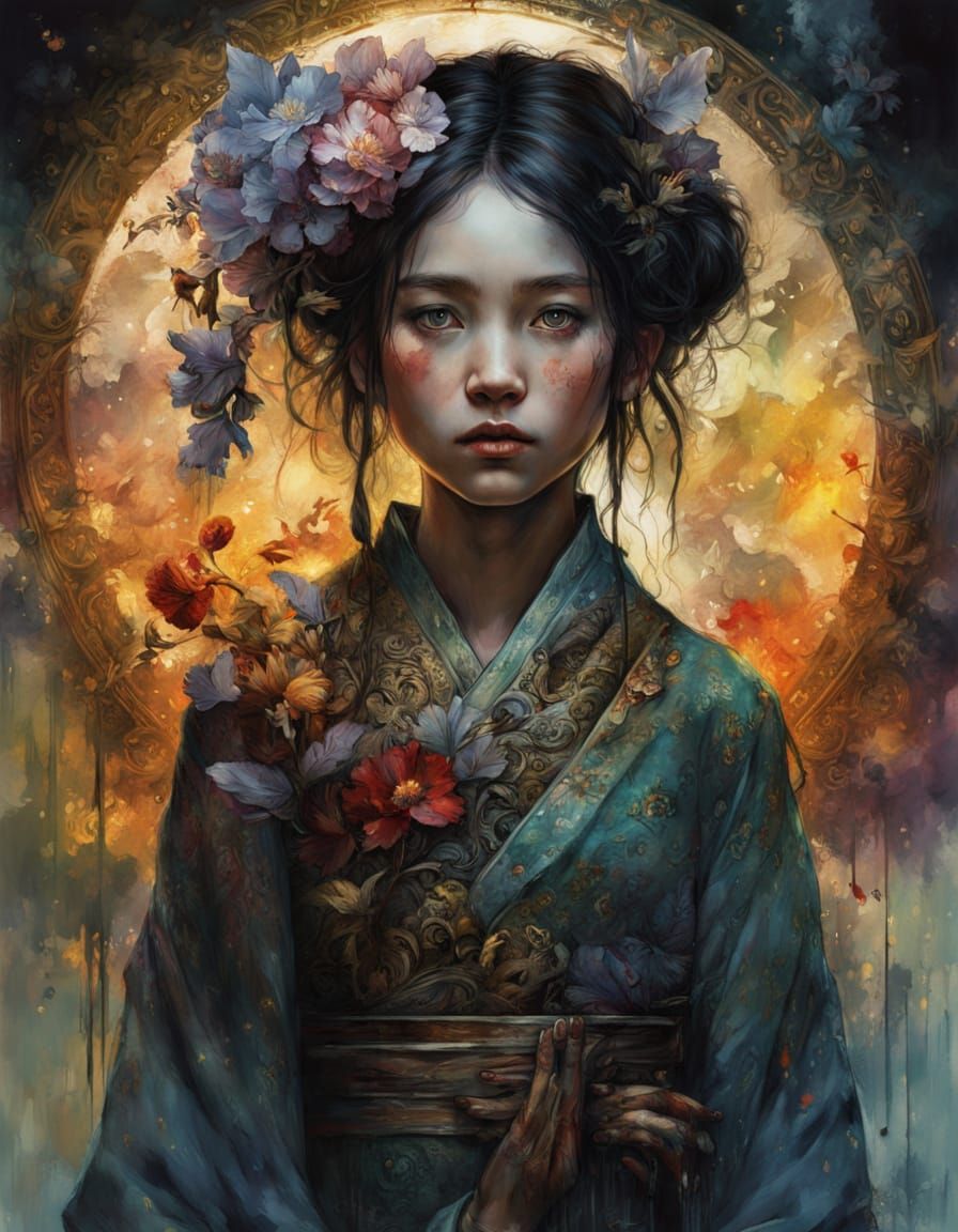 Mysterious Geisha in Dark Fantasy Portrait