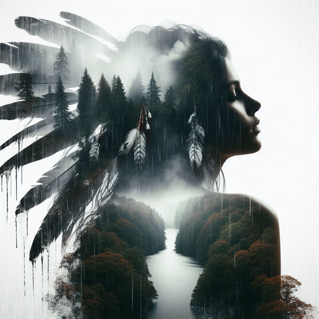 double exposure beautiful fantasy DALL-E 3 portrait landscape..