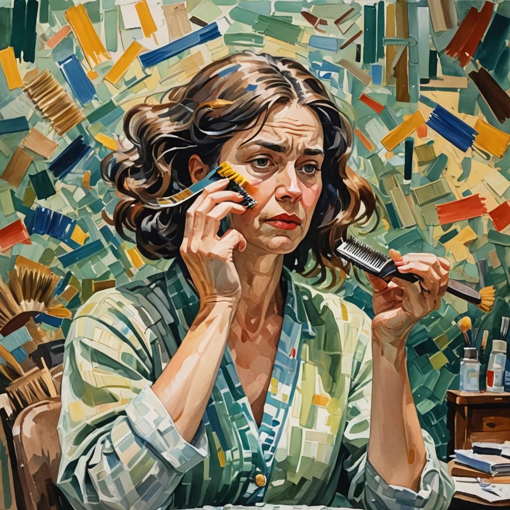 Woman having hairfall while combing her hair as bunch of scr...