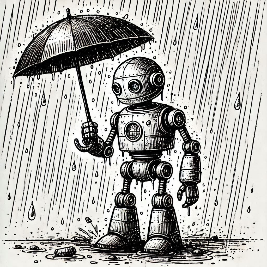 Robot holding an umbrella