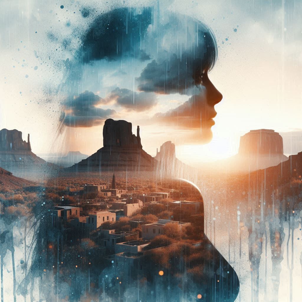 double exposure beautiful fantasy DALL-E 3 portrait landscape..
