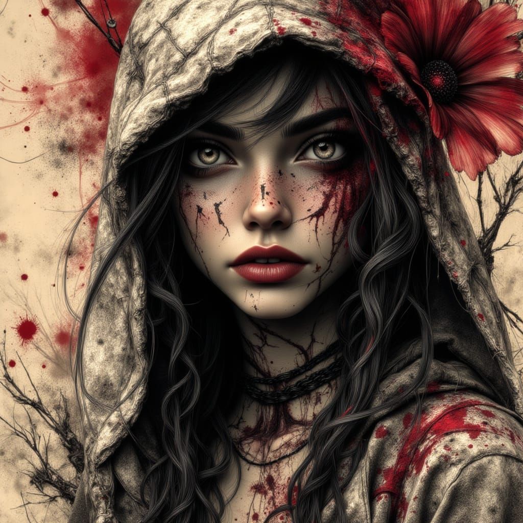 <lora:Ob Female Portrait:1.0> <lora:Obscured Nature:1.0> <lora:Veil of Nightmares:1.0> <lora:Obscured Horror:1.0> bold black ink, sketchy li...