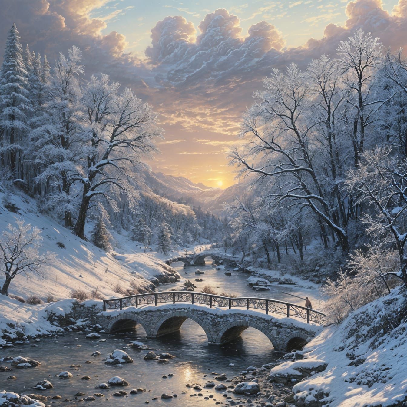 Winter river bridge   by @Sakata Gintoki